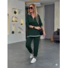 Kadın Uzun Kollu Fermuarlı şerit Detay Desenli Alt üst Ikili Viskon Iki Iplik Takım