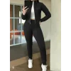 Kadın Uzun Kollu önden Fermuarlı Kısa Modal Ceket Ve Pantolon Ikili Takım