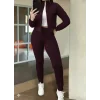 Kadın Uzun Kollu önden Fermuarlı Kısa Modal Mor Ceket Ve Pantolon Ikili Takım