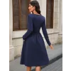 Kadın Uzun Kollu V Yakalı Cepli Midi Ithal Krep Elbise