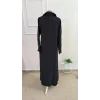 Kadın Uzun Kollu Yakalı önden Düğmeli Geniş Kesim Detaylı Uzun Elbise