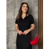 Kadın Yaka Ribanalı Çift Yırtmaçlı Elbise