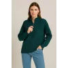 KADIN Yarım Fermuarlı Triko Kazak – Selanik Örgü, Dik Yaka, Pamuklu Dokuma, Oversize Uzun Kollu Kışlık Model - Haki