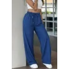 Kadın Yüksek Bel Lastikli Bağcıklı Kot Pantolon