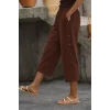 Kadın Yüksel Bel Lastikli Yandan Dügme Detaylı Midi Pantolon