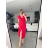 Kadınn V Yaka Düğme Detay Kuşak Dahil Elbise