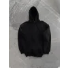 Kapşonlu Üç İplik Penye Basic SweatShirt - Siyah
