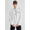 Kapüşonlu Sırt Baskılı Üç İplik Oversize Sweatshirt - Beyaz