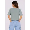 Kedi Baskılı Oversize Crop Tişört Salaş Basic Yarım Kol T-shirt - Mint Yeşili