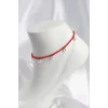 Kırmızı Renk Boncuklu Papatya Motifli Halhal - TJ-HH1664