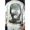Kışlık Bisiklet Yaka Baskılı SweatShirt - Beyaz
