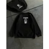 Kışlık Bisiklet Yaka Baskılı SweatShirt - Siyah