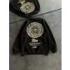 Kışlık Bisiklet Yaka Ön Ve Arka Baskılı SweatShirt - Siyah