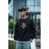 Kışlık Bisiklet Yaka Ön Ve Arka Baskılı SweatShirt - Siyah