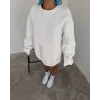 Kışlık Bisiklet Yaka Üç İplik Basic SweatShirt - Beyaz