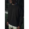 Kışlık Bisiklet Yaka Üç İplik Basic SweatShirt - Siyah