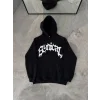 Kışlık Kapşonlu Baskılı Oversize SweatShirt- Siyah