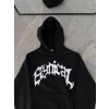 Kışlık Kapşonlu Baskılı Oversize SweatShirt- Siyah