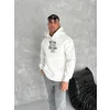 Kışlık Üç İplik Kapşonlu SweatShirt - Beyaz