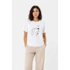 Köpek Figürlü Minimal Baskılı Tişört Kısa Kol Yazlık T-Shirt - Beyaz