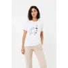 Köpek Figürlü Minimal Baskılı Tişört Kısa Kol Yazlık T-Shirt - Beyaz