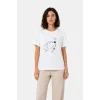 Köpek Figürlü Minimal Baskılı Tişört Kısa Kol Yazlık T-Shirt - Beyaz