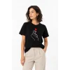 Kore Parmak Kalp Aşk Temalı Minimal Baskılı Tişört Yazlık Kısa Kol T-Shirt - Siyah