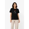 Kore Parmak Kalp Aşk Temalı Minimal Baskılı Tişört Yazlık Kısa Kol T-Shirt - Siyah