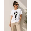 Kuğu Figürlü Soru İşareti Baskılı Tişört Kısa Kol T-Shirt - Beyaz