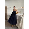Lacivert Askılı Müslin Elbise