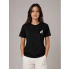 Minimal Geyik Logolu Tişört Bisiklet Yaka Kısa Kol Yazlık T-Shirt - Siyah