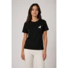 Minimal Geyik Logolu Tişört Bisiklet Yaka Kısa Kol Yazlık T-Shirt - Siyah