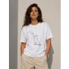 Minimal Kedi Çizim Baskılı Tişört Kısa Kol Yazlık T-Shirt - Beyaz