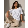 Minimal Kedi Çizim Baskılı Tişört Kısa Kol Yazlık T-Shirt - Beyaz
