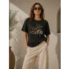 Motosiklet Baskılı Tişört Bisiklet Yaka Kısa Kol Yazlık T-Shirt - Siyah