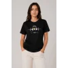 Müzik Temalı Baskılı Tişört Bisiklet Yaka Kısa Kol T-Shirt - Siyah