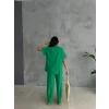 OMUZ MİDYE SIRALI BLUZ - PAÇA PENSLİ PANTOLON TAKIM - Yeşil