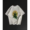 Ön Ve Arka Baskılı Oversize Bisiklet Yaka T-shirt- Beyaz