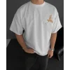 Ön Ve Arka Baskılı Oversize Bisiklet Yaka T-shirt - Beyaz
