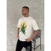 Ön Ve Arka Baskılı Oversize Bisiklet Yaka T-shirt- Beyaz