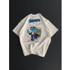 Ön Ve Arka Baskılı Oversize Bisiklet Yaka T-shirt- Beyaz