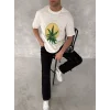 Ön Ve Arka Baskılı Oversize Bisiklet Yaka T-shirt- Beyaz