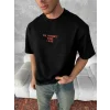 Ön Ve Arka Baskılı Oversize Bisiklet Yaka T-shirt- Siyah