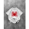 Örümcek Baskılı Tişört Kısa Kollu Bisiklet Yaka T-Shirt - Beyaz