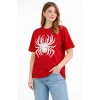 Örümcek Baskılı Tişört Kısa Kollu Bisiklet Yaka T-Shirt - Kırmızı