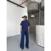 Osy Modal Yumuşak Dokulu Kumaş Kısa Kollu Bluz Rahat Pantalon Ikili Takım- Lacivert