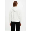Oversize Kapüşonlu Sweatshirt Hoodie 3 İplik Şardonlu Pamuklu Kumaş, Önü Baskılı, Fermuarlı Rahat Kalıp, Kışlık Ve Sokak Stili Sweat - Beyaz