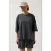 Oversize Lazer Kesim Bisiklet Yaka T-Shirt