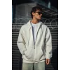 Oversize Tam Fermuarlı Uzun Kol Hırka - Beyaz