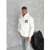 Oversize Üç İplik Kapüşonlu SweatShirt - Beyaz